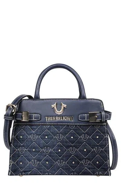 True Religion Studded Denim & Faux Leather Tote Bag In Blue