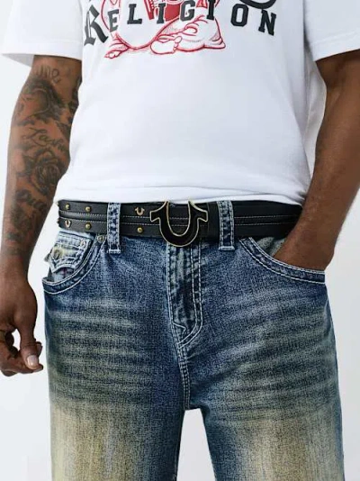 True Religion Studded Horseshoe Buckle Belt In Black