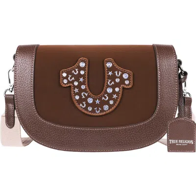 True Religion Studded Horseshoe Crossbody Bag In Brown
