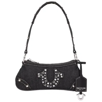 True Religion Studded Horseshoe De  Horseshoe Denim Shoulder Bag In Black