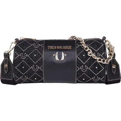True Religion Studded Horseshoe Denim Barrel Bag In Black