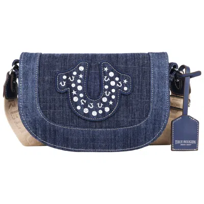 True Religion Studded Horseshoe Denim Flap Bag