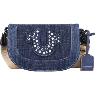 True Religion Studded Horseshoe Denim Flap Shoulder Bag
