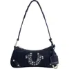 True Religion Studded Horseshoe Denim Shoulder Bag In Blue