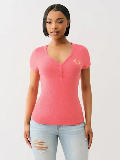 True Religion Studded Horseshoe Henley Shirt In Pink