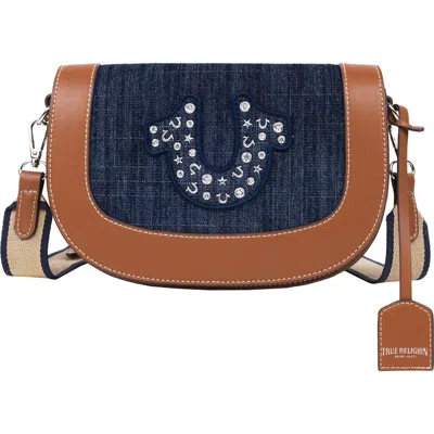 TRUE RELIGION TRUE RELIGION STUDDED LOGO DENIM FLAP BAG
