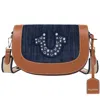 True Religion Studded Logo Denim Flap Bag In Multi
