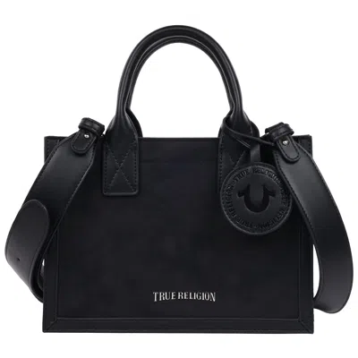 True Religion Suede Pu Box Tote With Logo Tag In Black