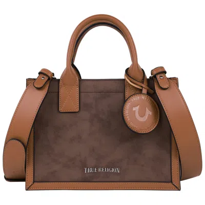 True Religion Suede Pu Box Tote With Logo Tag In Brown