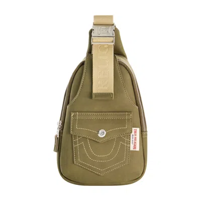 True Religion Suede Sling With Horseshoe Front Pocket In Green