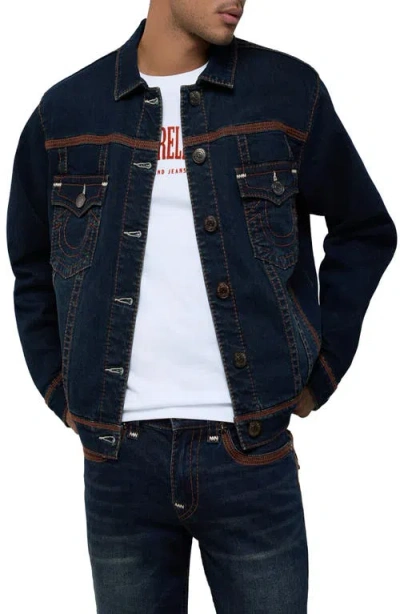 True Religion Super Flatlock Trucker Jacket In Blue