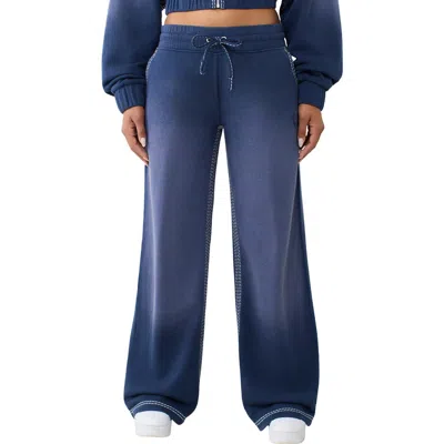 True Religion Super T Stitch Wide Leg Sweatpants In Blue