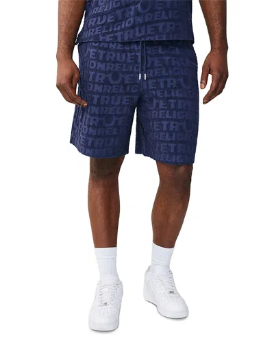 True Religion Terry Logo Drawstring Shorts In Blue