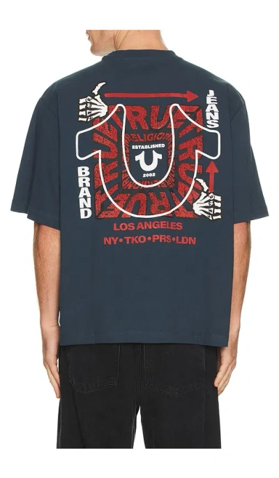 True Religion Thumbs Up Boxy Tee In Blue