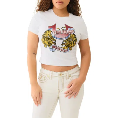 True Religion Tiger Rhinestone Embellished Cotton Graphic Baby Tee In Optic White