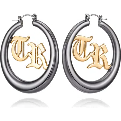 True Religion Tr Logo Hoop Earrings In Gray
