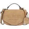 True Religion Trapunto Logo Suede Flap Crossbody In Brown