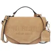 True Religion Trapunto Logo Suede Flap Crossbody In Brown