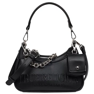 True Religion Trapunto Logo Zip-top Hobo In Black