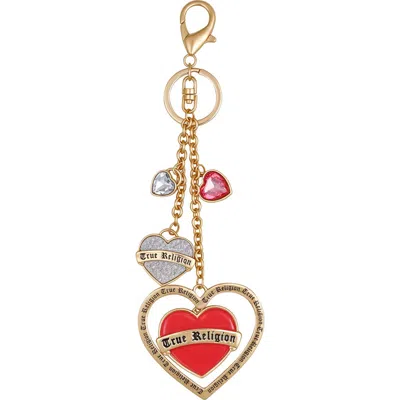 True Religion Triple Heart Logo Keychain In Gold