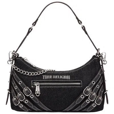True Religion Triple Straps Denim Shoulder Bag In Purple
