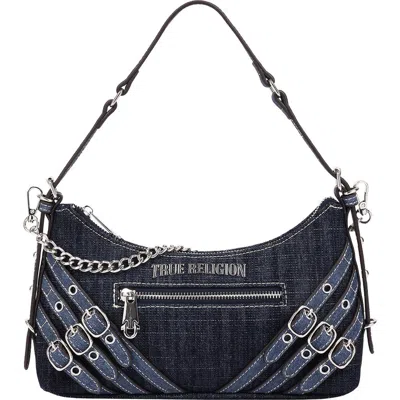 True Religion Triple Straps Denim Shoulder Bag In Dark Denim