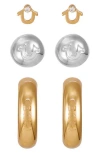True Religion Two-tone 3-pack Assorted Earrings In Two Tone