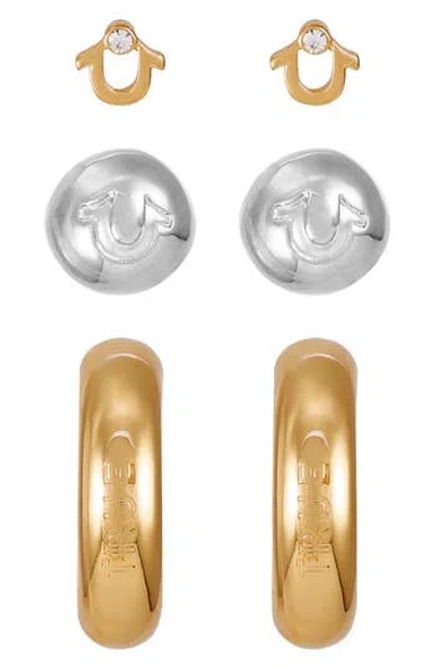 True Religion Two-tone 3-pack Assorted Earrings In Gold