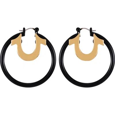 True Religion Two-tone Enamel Horseshoe Hoop Earrings In Black