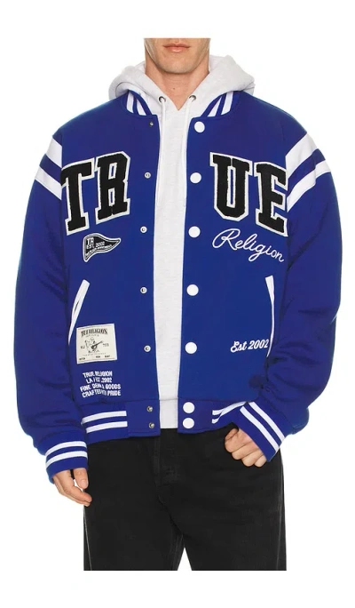 True Religion Uni Varsity Jacket In Blue