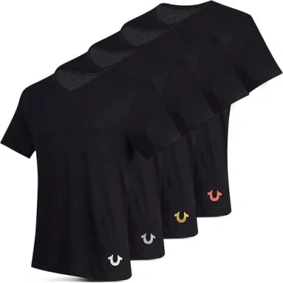 True Religion V-neck Undershirts 4 Pack In Black