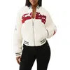 True Religion Varsity Chenille Bomber Jacket In White