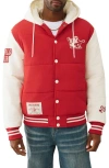 True Religion Varsity Hooded Puffer Jacket In Multi