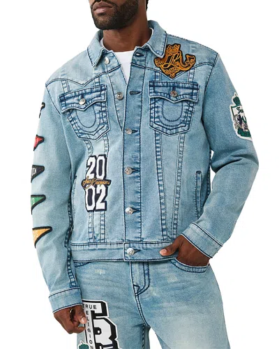 True Religion Jimmy Varsity Patch Denim Trucker Jacket In Blue