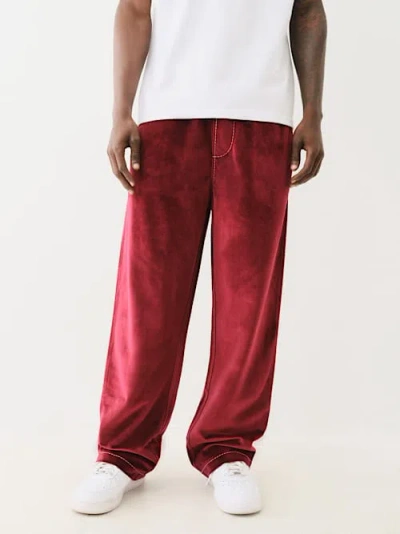 True Religion Velour Big T Straight Pant In Red