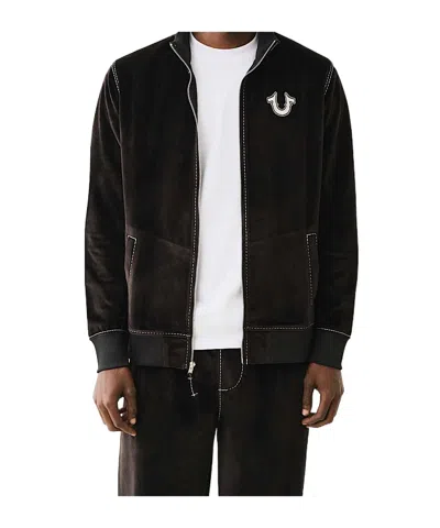 True Religion Velour Big T Zip Jacket In Black