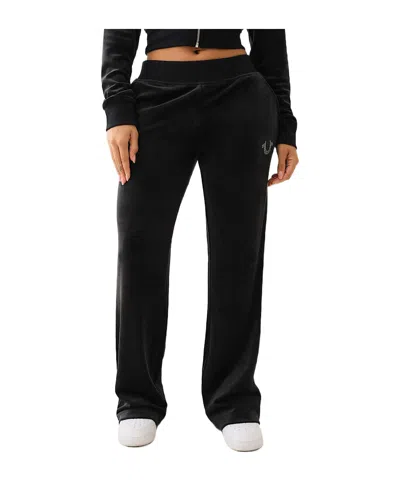 True Religion Velour Crystal Horseshoe Straight Leg Pant