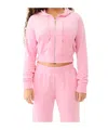 TRUE RELIGION VELOUR CRYSTAL SHRUNKEN ZIP HOODIE