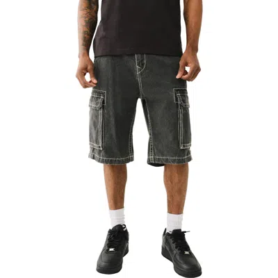 True Religion Vinny Baggy Denim Cargo Shorts In Bullet Black Wash