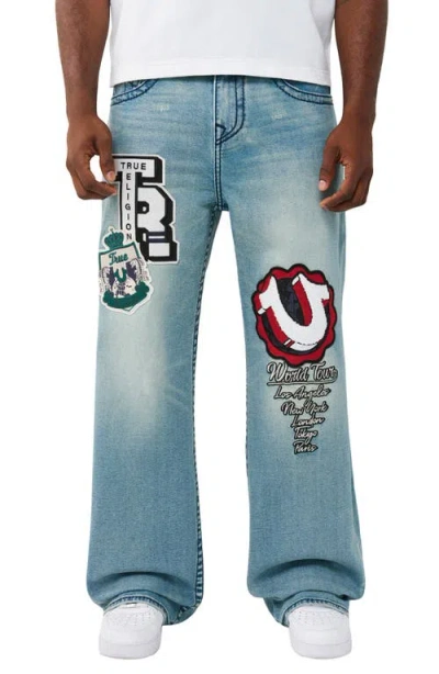 True Religion Vinny Patch Big T Flap Wide Leg Jeans In Blue