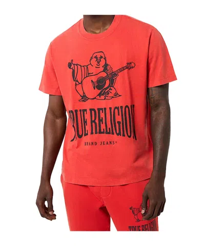 True Religion Vintage Crackle Buddha Tee In Orange