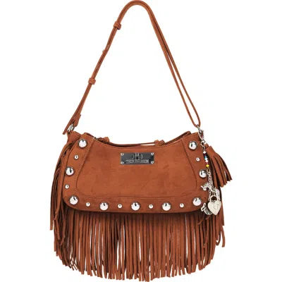 True Religion Vintage Dangle Fringe Faux Suede Hobo In Cognac