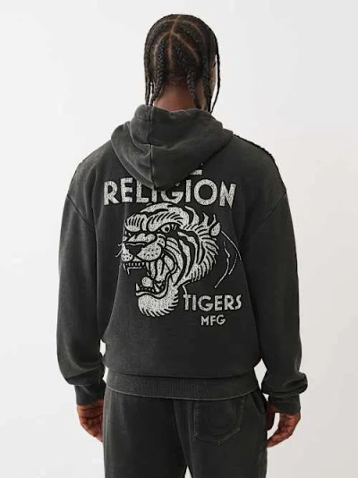 True Religion Vintage Tiger Zip Hoodie In Gray