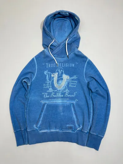 Pre-owned True Religion Vintage  Garment Dyed Hoodie Big Logo Y2k Japan In Blue