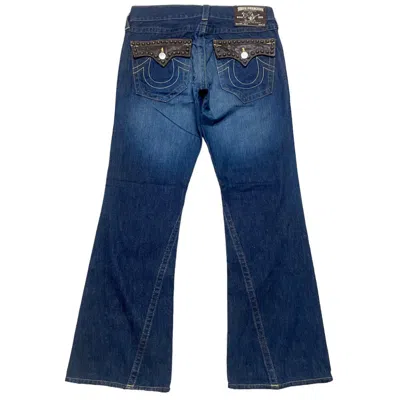 Pre-owned True Religion Vintage  Joey Leather Flap Denim Flare Jeans In Blue
