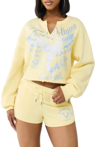 True Religion V-notch Graphic Sweatshirt In Yellow