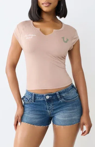 True Religion V-notch Graphic T-shirt In Stucco