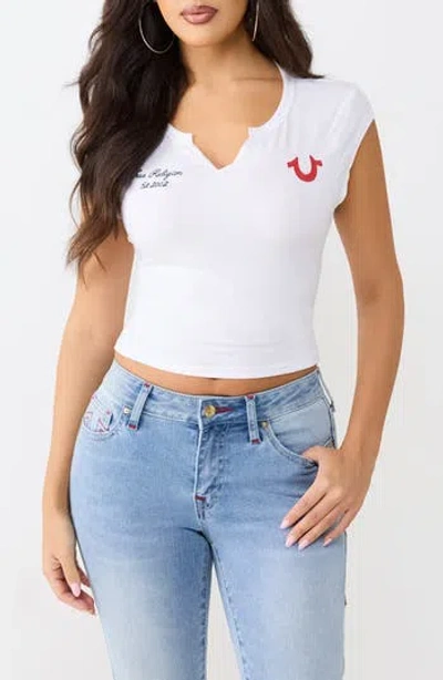 True Religion V-notch Graphic T-shirt In White