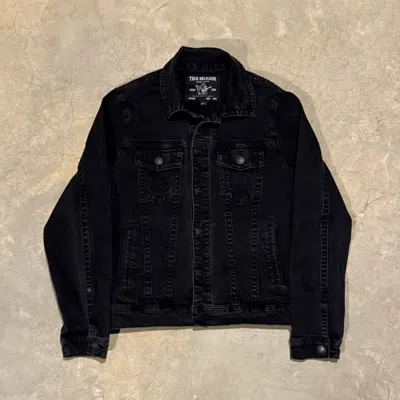 Pre-owned True Religion Vtg  Denim Trucker Jacket Erd Grunge Faded Y2k In Black