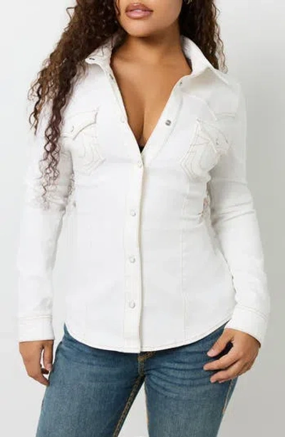 True Religion Western Denim Button-up Shirt In Winter White